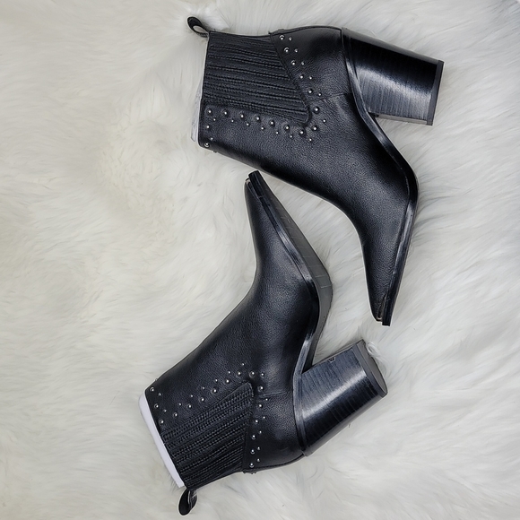 Kenneth Cole New York West Side Bootie Silver Studs RB Black Leather Boots - Picture 16 of 16